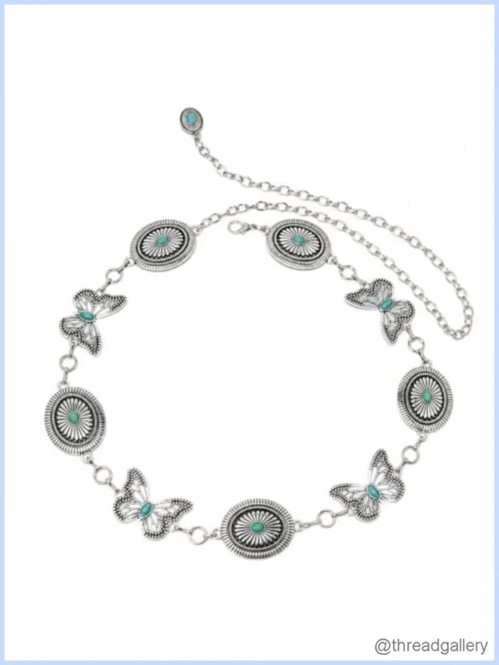Western Butterfly Waist Chain Turquoise Inlay Metal Belt